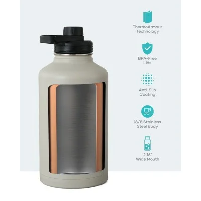 Buzio Trio Series Water Bottle with 3 Lids and Sleev 1.9L - Beige